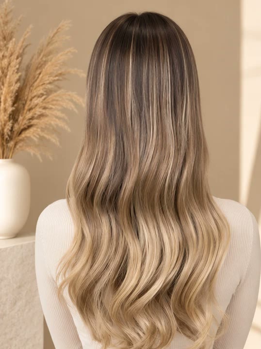 Long brown-to-blonde ombré waves